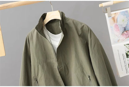 Spring Autumn Thin Cardigan Jacket Women's 2025 Jackets Zipper Long Sleeve Simple Fashionable Solid High-necked Female Coat Tops