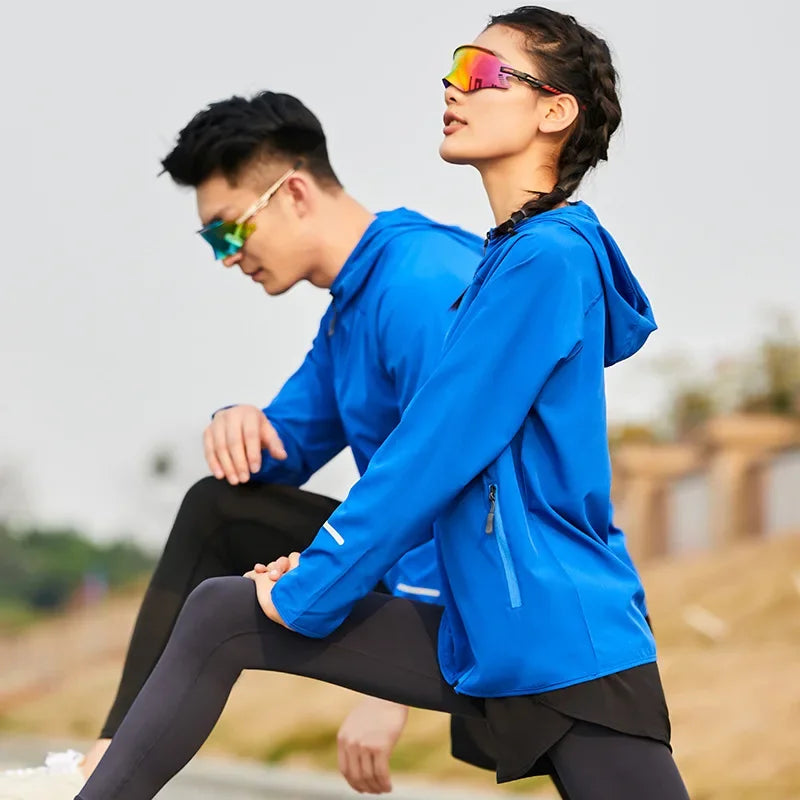 (S-4XL)Men Women Running Jacket Lightweight Camping Hiking Windbreaker Windproof Long-Sleeved Zipper Hoodie Sports Coat