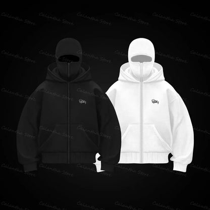 Men's Winter Hoodie with Balaclava Face Mask Zipper Design Sports Jacket for Outdoor Activities Hiking Travel Running Sweatshirt