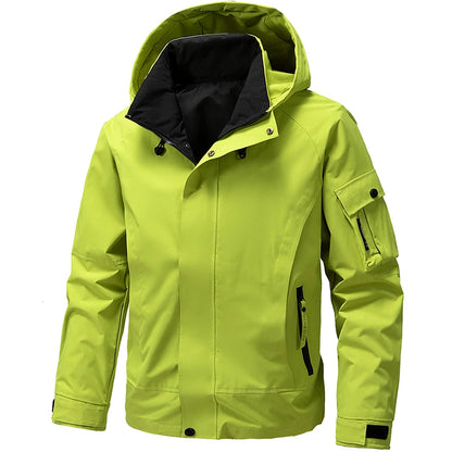 Waterproof Camping Jacket Men Outdoor Softshell Zip Up Hooded Cargo Jacket Man Windbreaker Hiking Coat Lightweight Spring Autumn