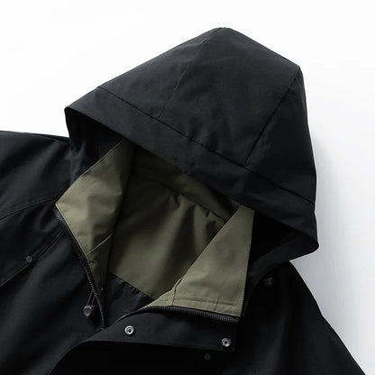 Waterproof Camping Jacket Men Outdoor Softshell Zip Up Hooded Cargo Jacket Man Windbreaker Hiking Coat Lightweight Spring Autumn