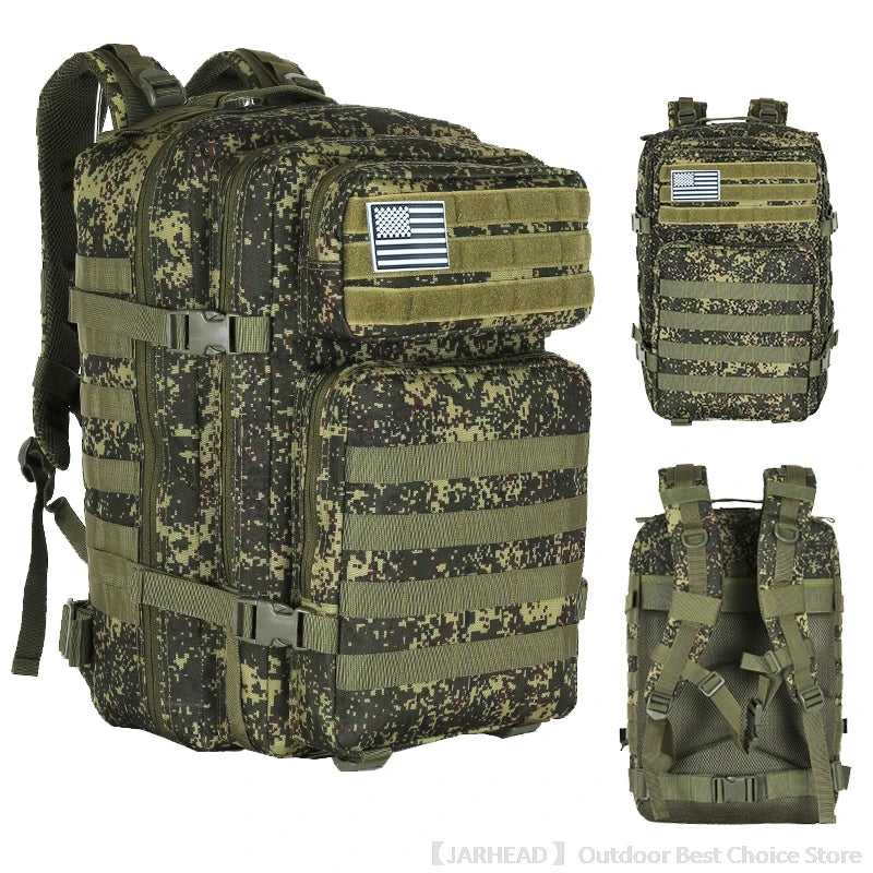 45L Tactical Backpack Outdoor Traveling Bag Fitness MOLLE Backpack School Pack GYM EDC Hiking Rucksack Witch Bottle Holder