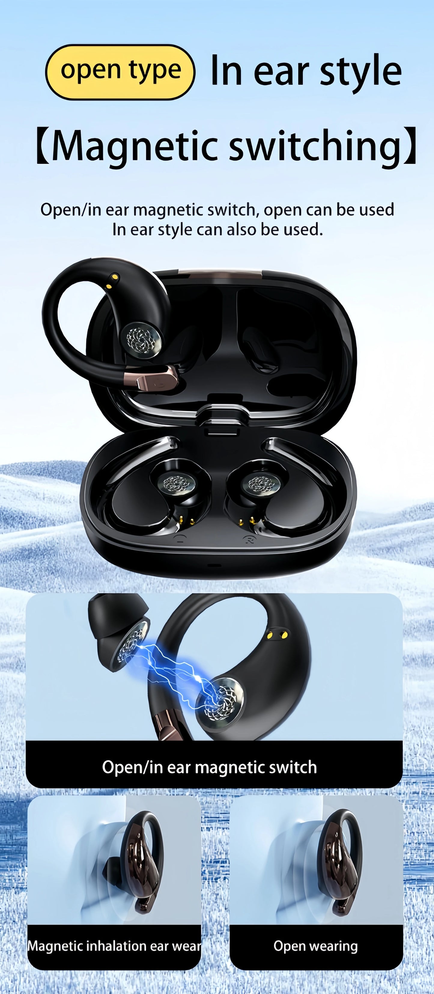 Bluetooth 6.0 OWS Earphone Sport Wireless Headphone HD Call Earbud 30dB ENC Noise Cancelling 40H Playtime for Gym Running Gaming