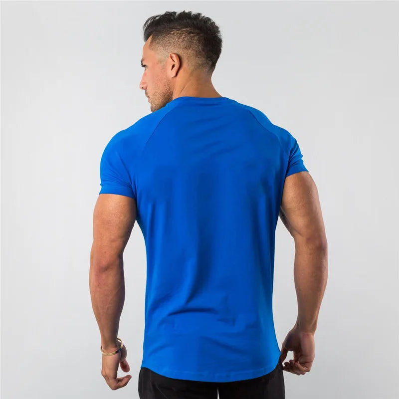 T Shirt Men Casual Short Sleeve Muscle Joggers Bodybuilding Tshirt Male Gym Fitness Tops Tee Streetwear Slim Fit Summer T-shirt