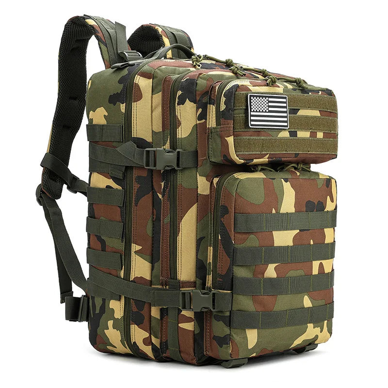 45L Tactical Backpack Outdoor Traveling Bag Fitness MOLLE Backpack School Pack GYM EDC Hiking Rucksack Witch Bottle Holder