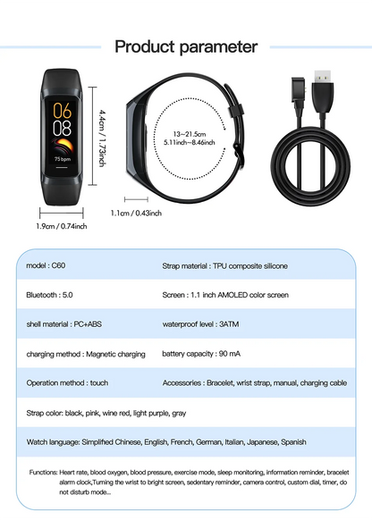 LIGE Amoled Smart Watch Men 2023 Smart Band Women Heart Rate Blood Smartwartch Waterproof Smart Bracelet Sport Fitness Tracker