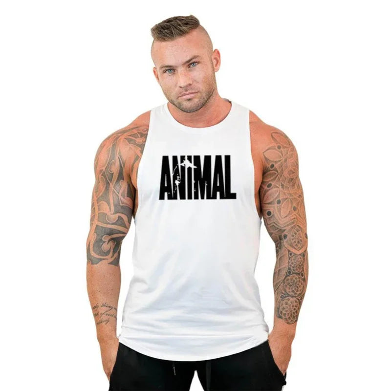 Animal Letter Gym Tanktop Men Fitness Clothing Men's Bodybuilding Tank Tops Summer Gym Clothing for Male Sleeveless Vest T Shirt