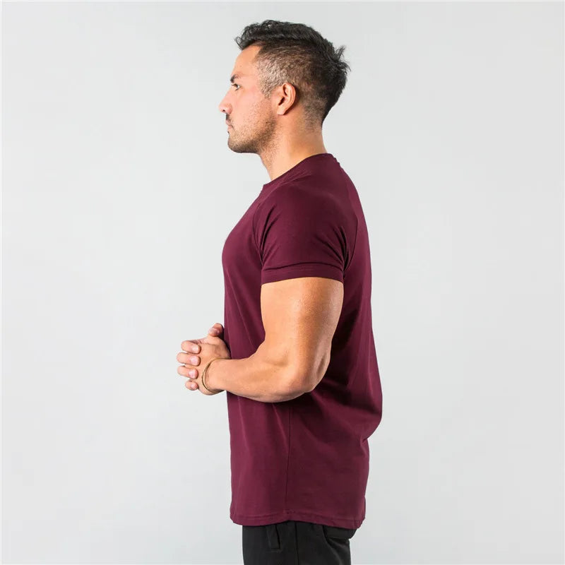 T Shirt Men Casual Short Sleeve Muscle Joggers Bodybuilding Tshirt Male Gym Fitness Tops Tee Streetwear Slim Fit Summer T-shirt