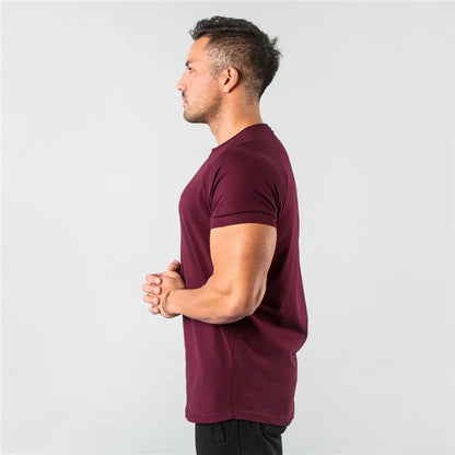 T Shirt Men Casual Short Sleeve Muscle Joggers Bodybuilding Tshirt Male Gym Fitness Tops Tee Streetwear Slim Fit Summer T-shirt