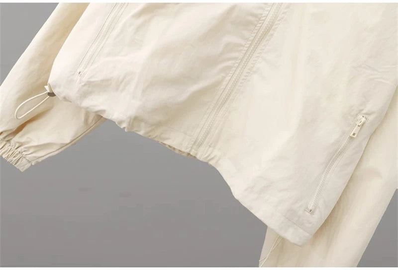 Spring Autumn Thin Cardigan Jacket Women's 2025 Jackets Zipper Long Sleeve Simple Fashionable Solid High-necked Female Coat Tops