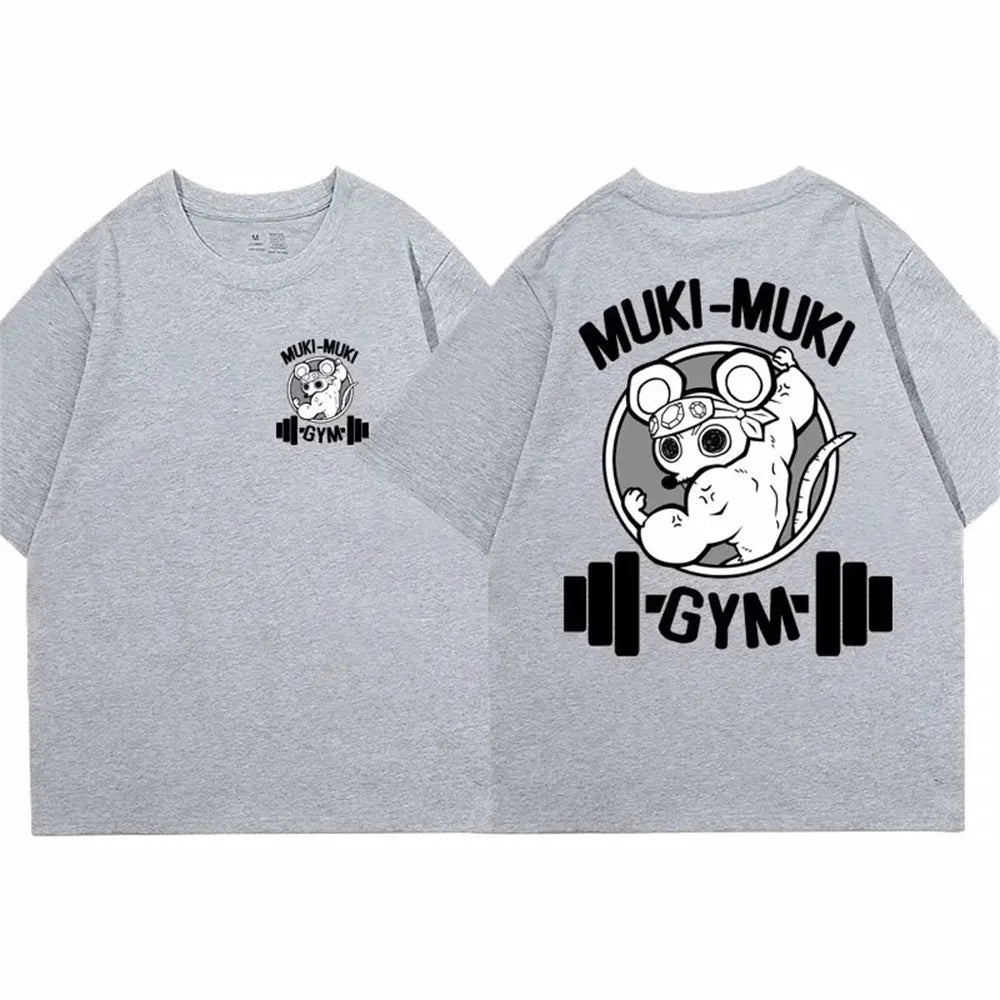 Demon Slayer Uzui Tengen Print T-shirt Men Summer Japanese Anime Funny Ninja Mice Muki Muki Gym T Shirt Muscular Mouse Clothing