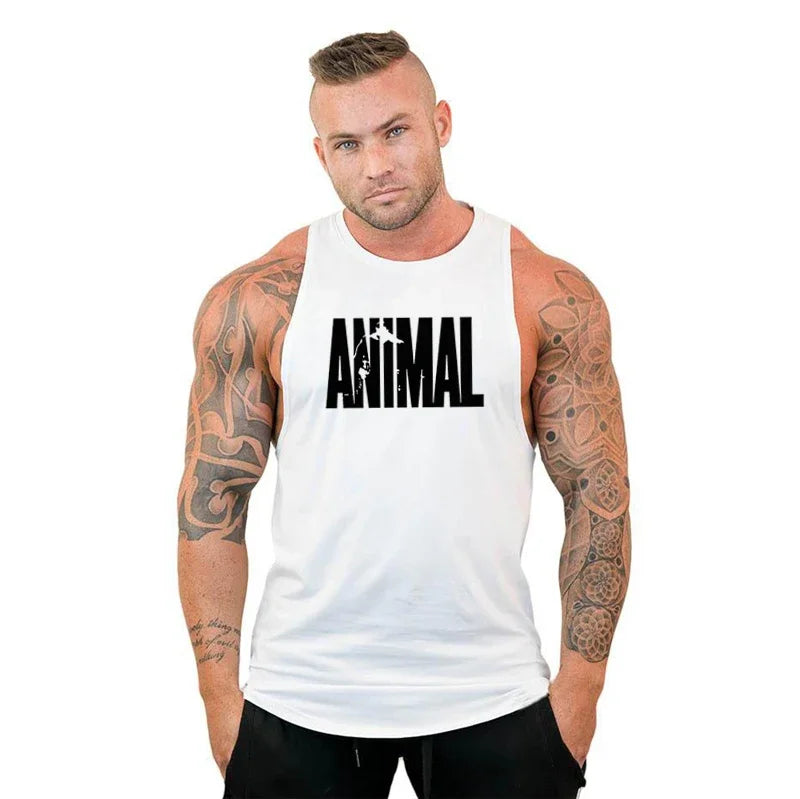 Animal Letter Gym Tanktop Men Fitness Clothing Men's Bodybuilding Tank Tops Summer Gym Clothing for Male Sleeveless Vest T Shirt