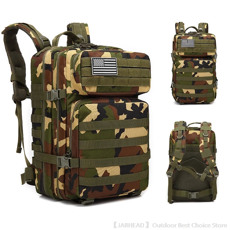 45L Tactical Backpack Outdoor Traveling Bag Fitness MOLLE Backpack School Pack GYM EDC Hiking Rucksack Witch Bottle Holder