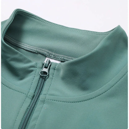 Women Zip Yoga Jacket Outdoor Running Sports Jacket Gym Push Up Fitness Long Sleeved Jacket Quick Drying Thumb Button Yoga Top