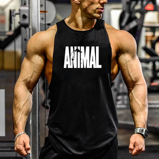 Animal Letter Gym Tanktop Men Fitness Clothing Men's Bodybuilding Tank Tops Summer Gym Clothing for Male Sleeveless Vest T Shirt