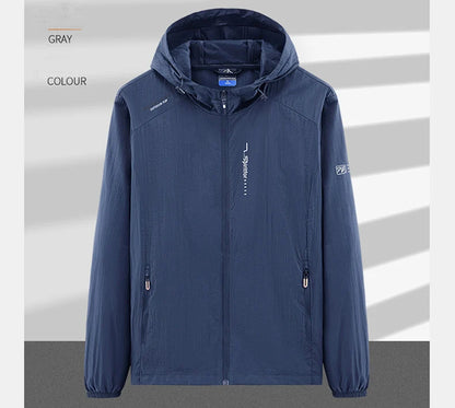 Summer Outdoor Quick Dry Sun-Protective Thin Jacket Men Hiking Fishing Cycling Hooded Gym Sport Windbreaker Ultra Light Coats