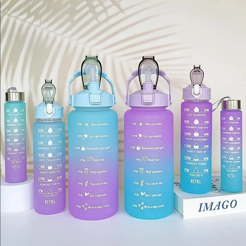 3Pcs Gradient Plastic Cup Set Large Capacity Sports Water Bottle Outdoor Travel Gym Fitness Jugs Student Portable Cup WIth Straw