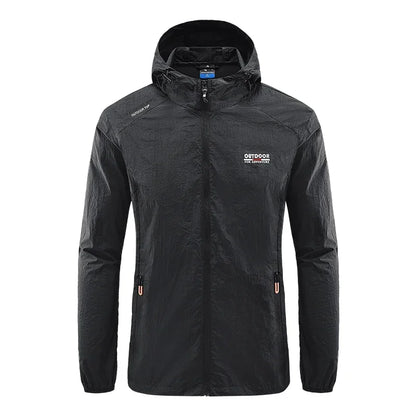 Summer Men Hiking Fishing Cycling Hooded Gym Sport Windbreaker Ultra Light Coat Men Outdoor Quick Dry Sun-Protective Thin Jacket