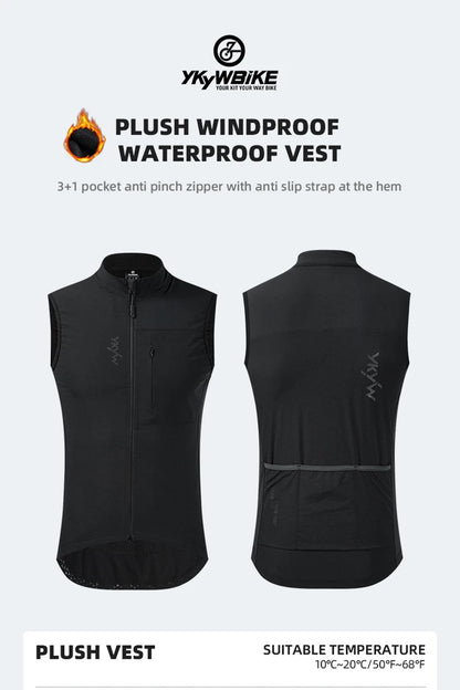YKYWBIKE Men Cycling Gelit Thermal Fleece Bicycle Windbreaker Sleeveless Bike Vest Windproof Waterproof Cycling Windshield