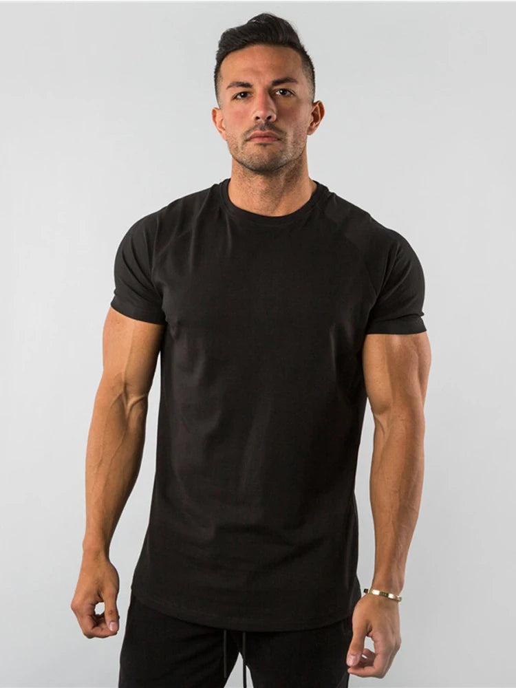 T Shirt Men Casual Short Sleeve Muscle Joggers Bodybuilding Tshirt Male Gym Fitness Tops Tee Streetwear Slim Fit Summer T-shirt