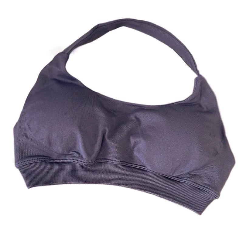 High Support Sports Bra Women Halter Seamless Yoga Bra Padded Backless Sports Bras Gym Crop Top Push Up Workout Yoga Tops Woman