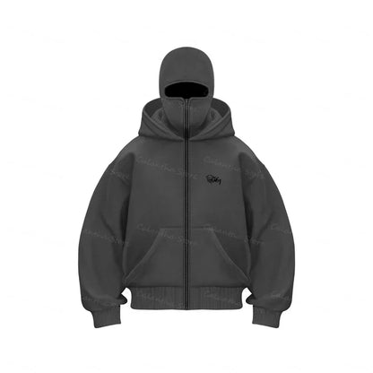 Men's Winter Hoodie with Balaclava Face Mask Zipper Design Sports Jacket for Outdoor Activities Hiking Travel Running Sweatshirt