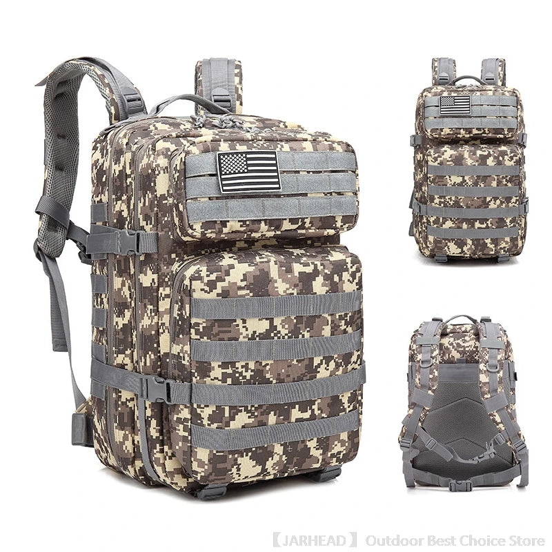 45L Tactical Backpack Outdoor Traveling Bag Fitness MOLLE Backpack School Pack GYM EDC Hiking Rucksack Witch Bottle Holder