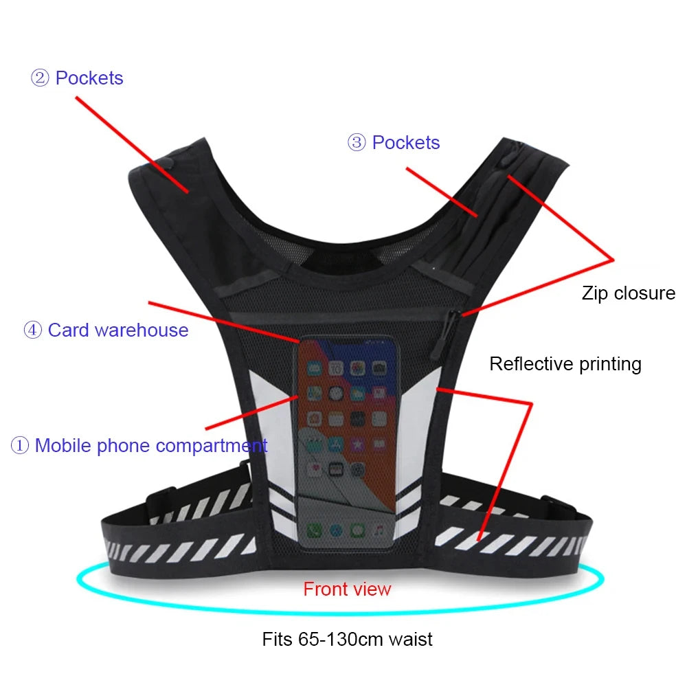 Reflective Running Phone Holder Vest for Men and Women, Jogging, Walking, Exercise,Gym, Workout, 1Pc Adjustable Strap Key Pocket