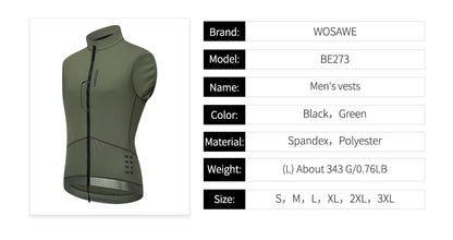 WOSAWE Thermal Winter Cycling Vest Windproof Bike Jacket Sleeveless Windbreaker Back Pockets for Men and Women
