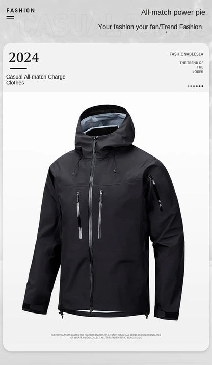 Jacket Men's Sports Casual Soft-shell Zipper Pocket Water Repellent Windbreaker New Autumn Functional Camping Hooded Raincoat