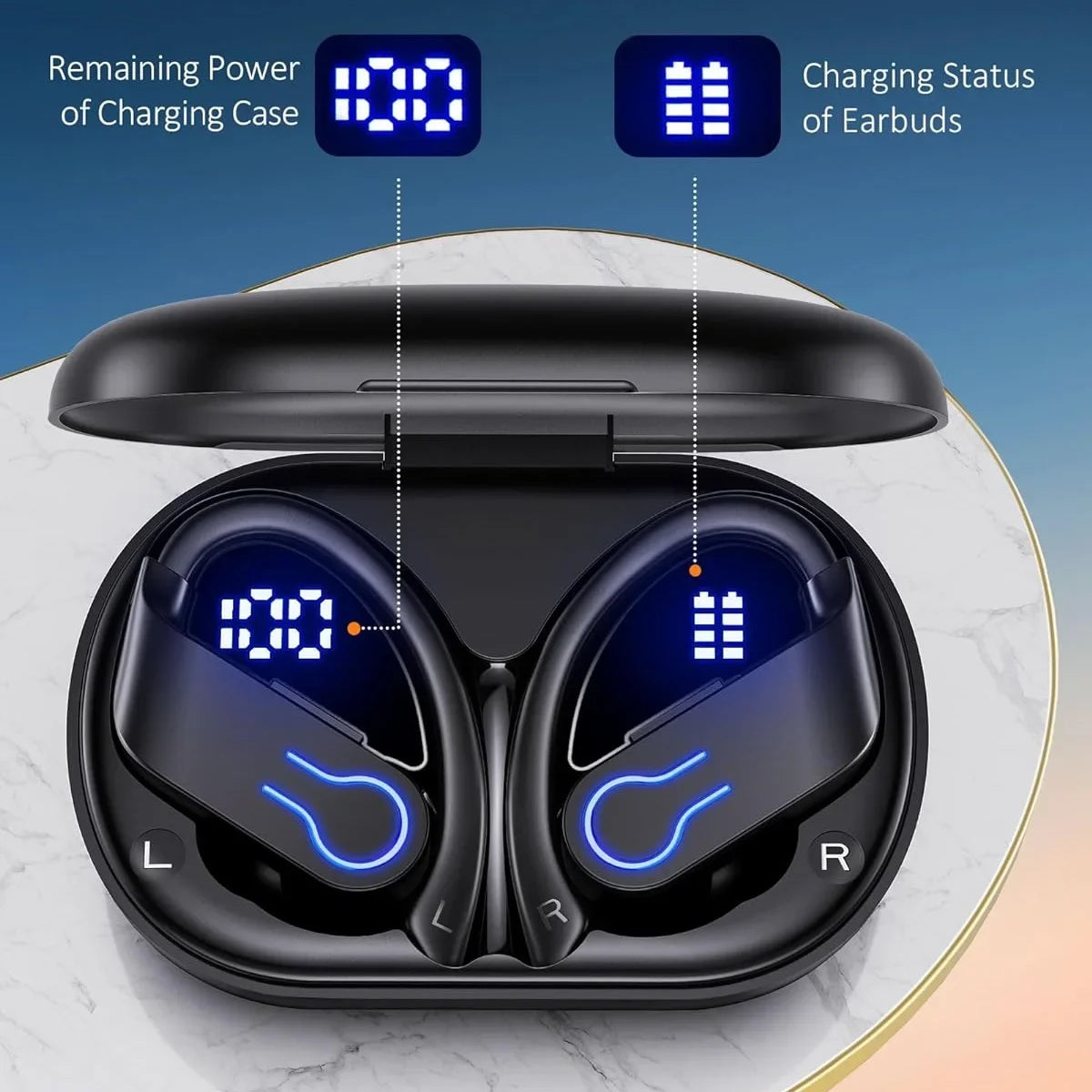 Sports Bluetooth Headphones Wireless TWS Earphones IP7 Waterproof Earbuds ENC Noise Cancelling Mic Call Headsets for Workout Gym