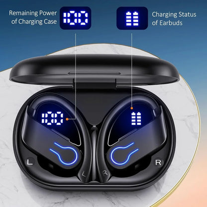 Sports Bluetooth Headphones Wireless TWS Earphones IP7 Waterproof Earbuds ENC Noise Cancelling Mic Call Headsets for Workout Gym