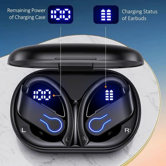 Sports Bluetooth Headphones Wireless TWS Earphones IP7 Waterproof Earbuds ENC Noise Cancelling Mic Call Headsets for Workout Gym