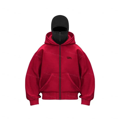Men's Winter Hoodie with Balaclava Face Mask Zipper Design Sports Jacket for Outdoor Activities Hiking Travel Running Sweatshirt