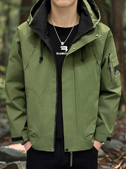 Waterproof Camping Jacket Men Outdoor Softshell Zip Up Hooded Cargo Jacket Man Windbreaker Hiking Coat Lightweight Spring Autumn