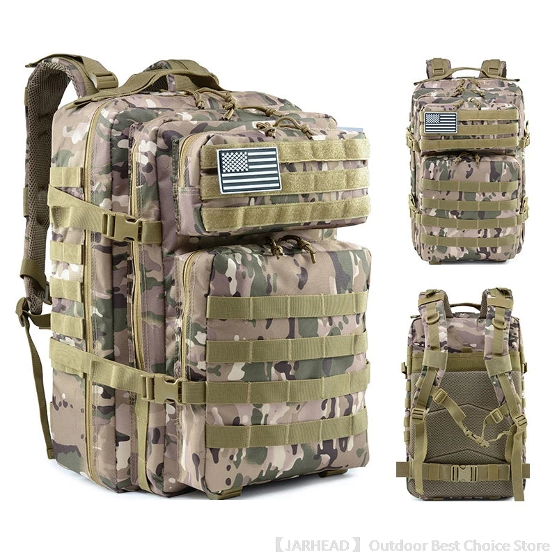 45L Tactical Backpack Outdoor Traveling Bag Fitness MOLLE Backpack School Pack GYM EDC Hiking Rucksack Witch Bottle Holder