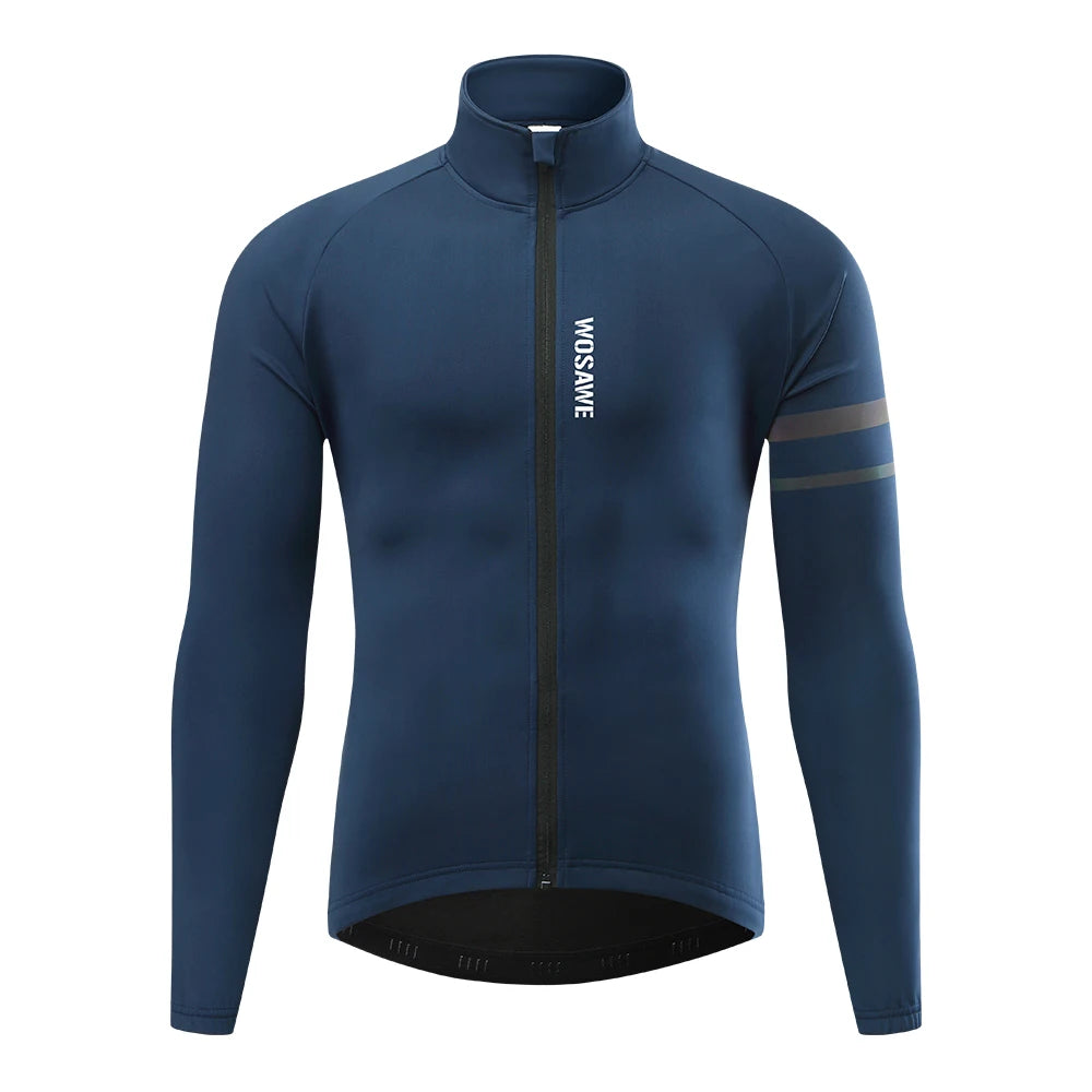 WOSAWE Men'sThermal Winter Cycling Jacket Fleece Lining Long Sleeve Jersey Windproof Running Riding Ciclismo Cycling Clothing