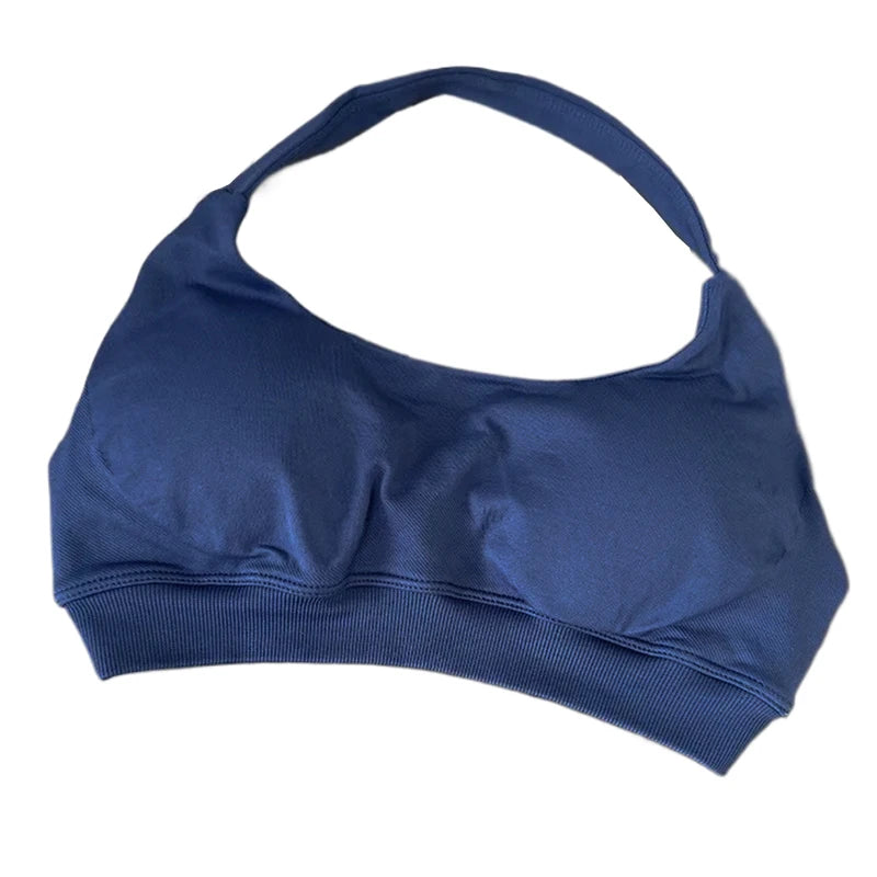High Support Sports Bra Women Halter Seamless Yoga Bra Padded Backless Sports Bras Gym Crop Top Push Up Workout Yoga Tops Woman