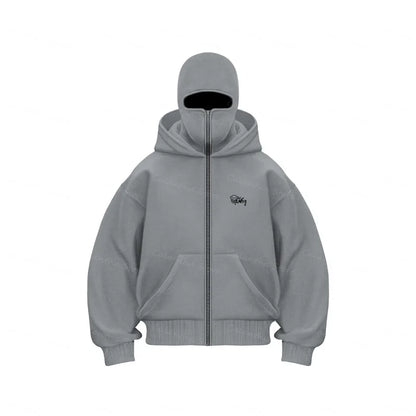 Men's Winter Hoodie with Balaclava Face Mask Zipper Design Sports Jacket for Outdoor Activities Hiking Travel Running Sweatshirt