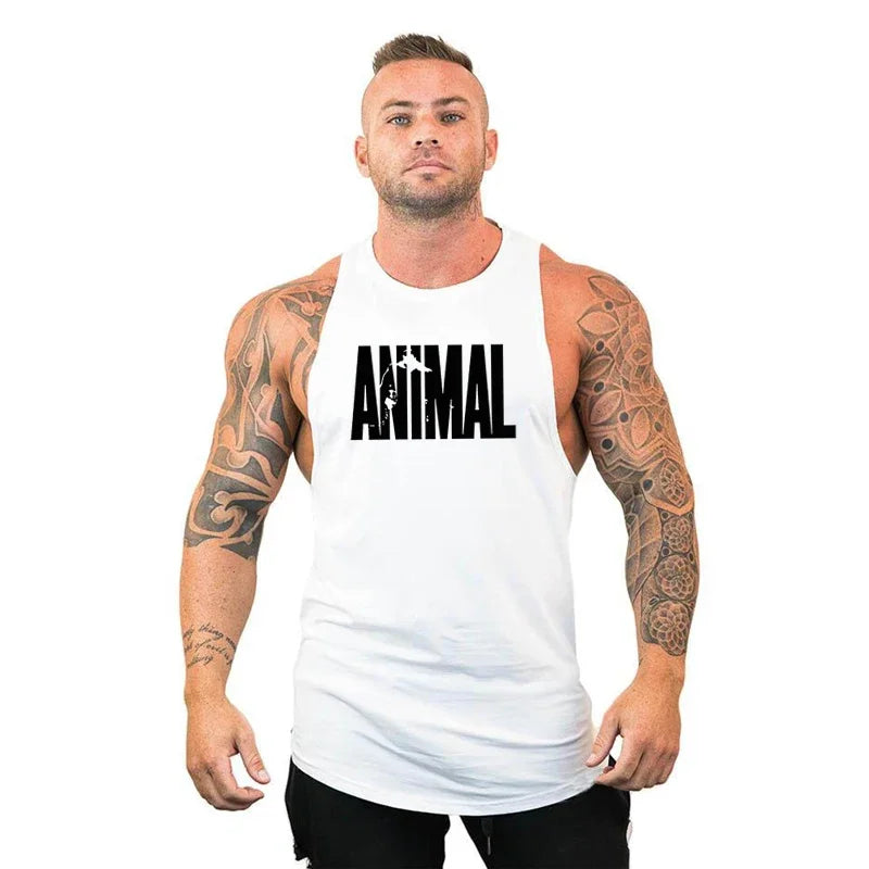 Animal Letter Gym Tanktop Men Fitness Clothing Men's Bodybuilding Tank Tops Summer Gym Clothing for Male Sleeveless Vest T Shirt