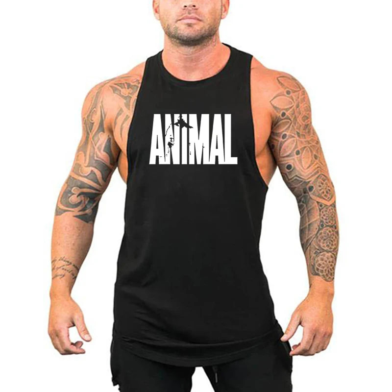 Animal Letter Gym Tanktop Men Fitness Clothing Men's Bodybuilding Tank Tops Summer Gym Clothing for Male Sleeveless Vest T Shirt