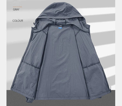 Summer Outdoor Quick Dry Sun-Protective Thin Jacket Men Hiking Fishing Cycling Hooded Gym Sport Windbreaker Ultra Light Coats