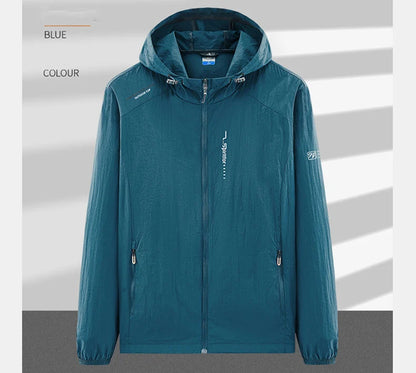 Summer Outdoor Quick Dry Sun-Protective Thin Jacket Men Hiking Fishing Cycling Hooded Gym Sport Windbreaker Ultra Light Coats