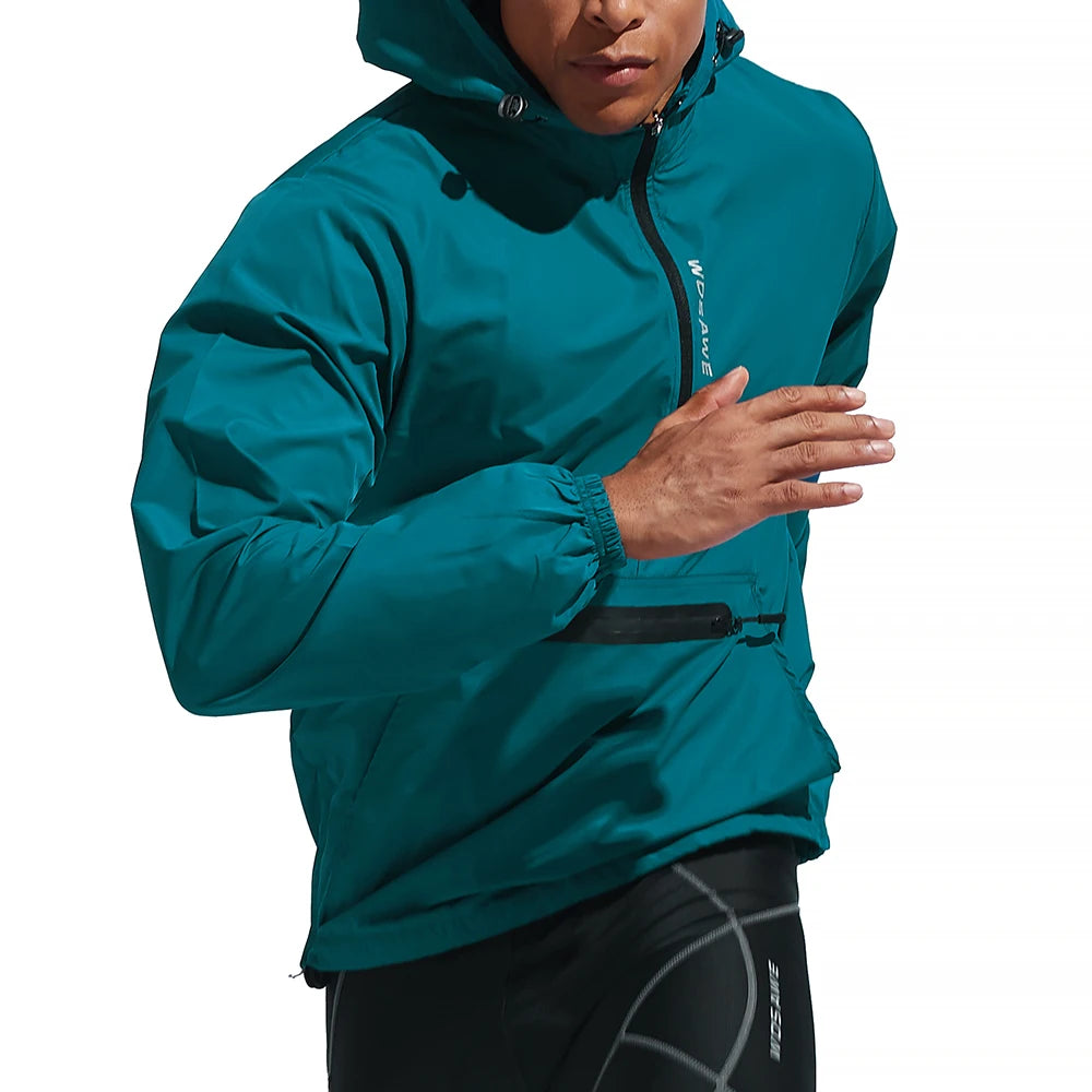 WOSAWE Cycling Windproof Jacket Lightweight Men Breathable Reflective Hooded Bike Jacket Half Zipper Outdoor Sport Windbreaker