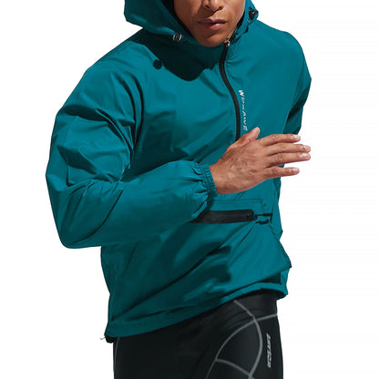 WOSAWE Cycling Windproof Jacket Lightweight Men Breathable Reflective Hooded Bike Jacket Half Zipper Outdoor Sport Windbreaker