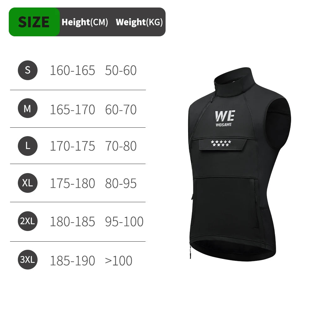WOSAWE Thermal Winter Cycling Vest Windproof Bike Jacket Sleeveless Windbreaker Back Pockets for Men and Women