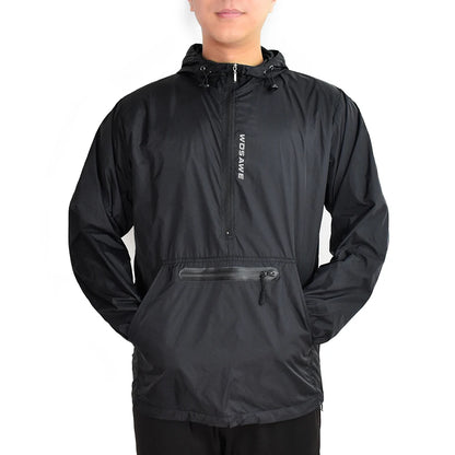 WOSAWE Cycling Windproof Jacket Lightweight Men Breathable Reflective Hooded Bike Jacket Half Zipper Outdoor Sport Windbreaker