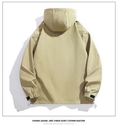 New Men Spring Autumn Waterproof Casual Versatile Top Japanese Korean Streetwear Fashion Loose Pullover Half Zip Hooded Jacket