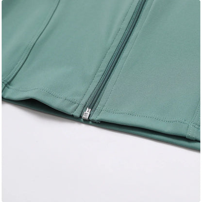 Women Zip Yoga Jacket Outdoor Running Sports Jacket Gym Push Up Fitness Long Sleeved Jacket Quick Drying Thumb Button Yoga Top