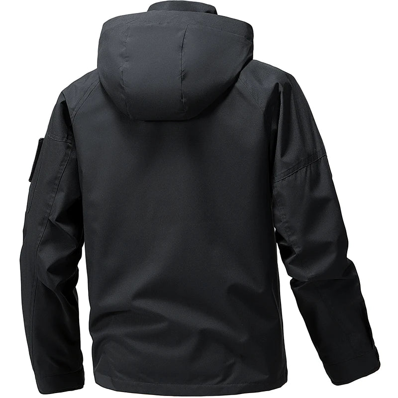 Waterproof Camping Jacket Men Outdoor Softshell Zip Up Hooded Cargo Jacket Man Windbreaker Hiking Coat Lightweight Spring Autumn
